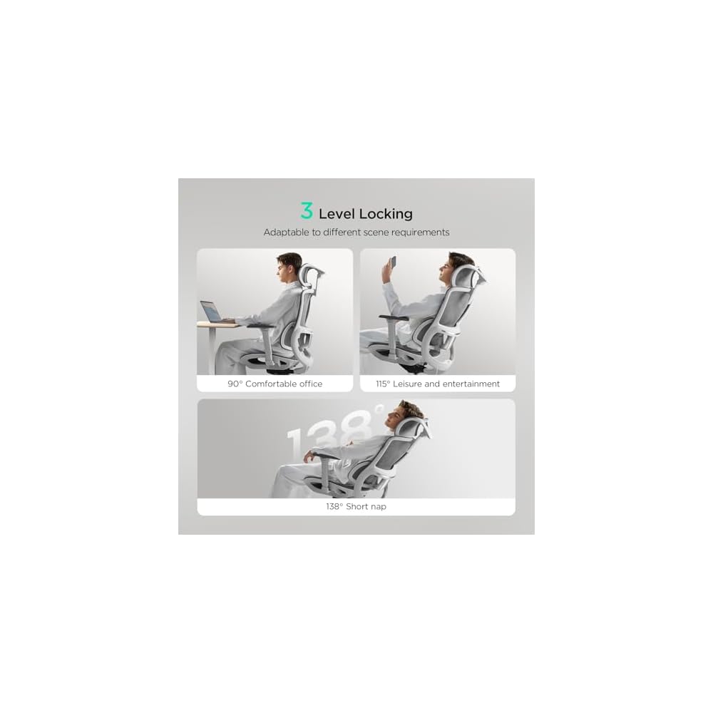 Hbada E2 Ergonomic Office Chair, Big and Tall Mesh Office Chair with 6-Way Dynamic Lumbar Support, 3D Adjustable Armrests, 3D Adjustable Headrest, High Back for Gaming Chair, White(No Footrest)
