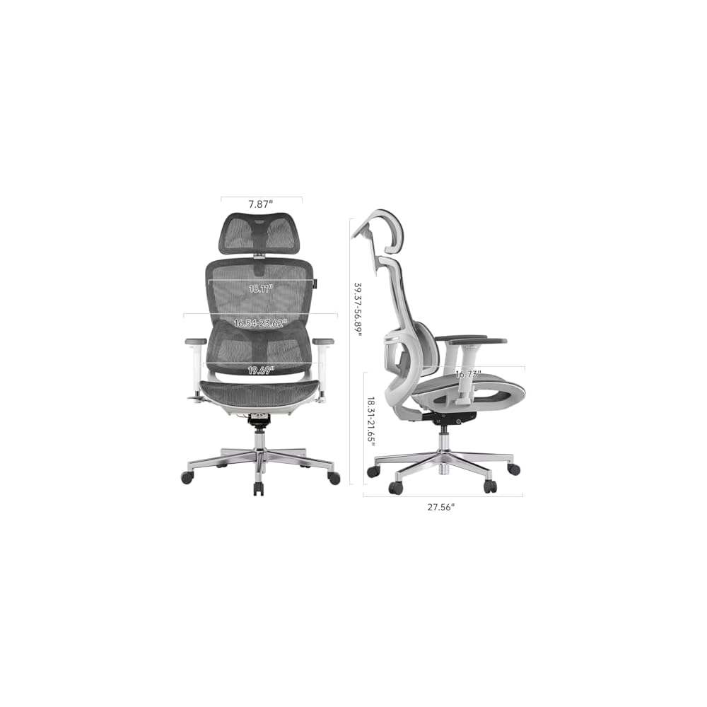 Hbada E2 Ergonomic Office Chair, Big and Tall Mesh Office Chair with 6-Way Dynamic Lumbar Support, 3D Adjustable Armrests, 3D Adjustable Headrest, High Back for Gaming Chair, White(No Footrest)