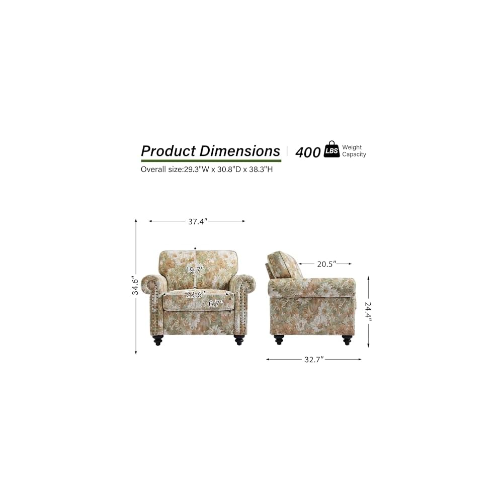 Folral Accent Chairs Set of 2, Comfy Reading Armchair, Sand