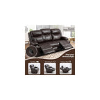 Reclining Sofa - 3 Seater Manual Recliner with Massage and Heat, Cup Holders, Loveseat Recliner Couch for Living Room(Brown)