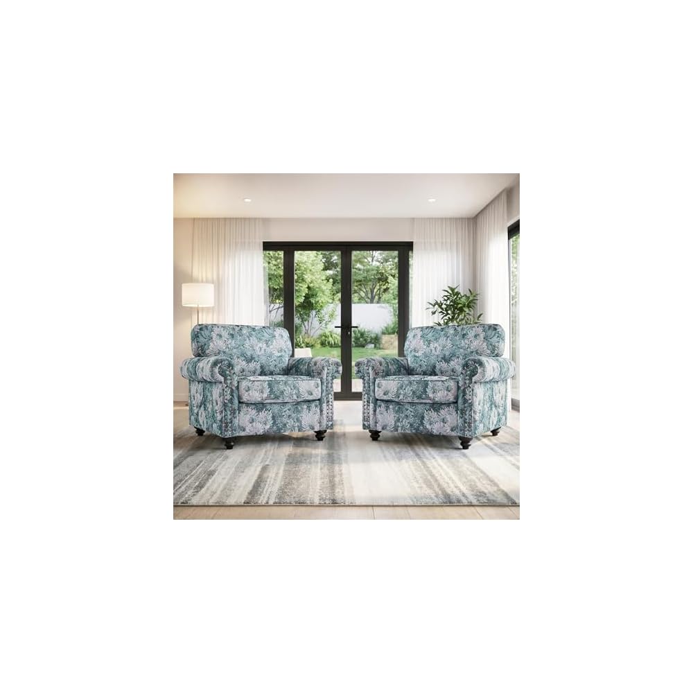 Folral Accent Chairs Set of 2, Comfy Reading Armchair, Sand