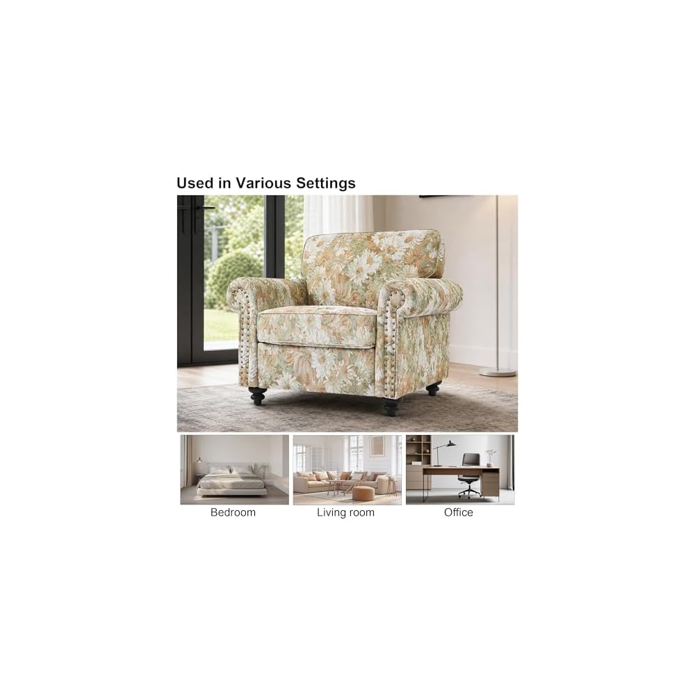 Folral Accent Chairs Set of 2, Comfy Reading Armchair, Sand