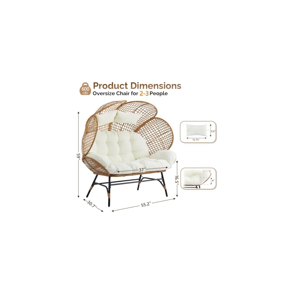 VINGLI Double Outdoor Egg Chair, Petal Wicker Chair with Cushions (Yellow)