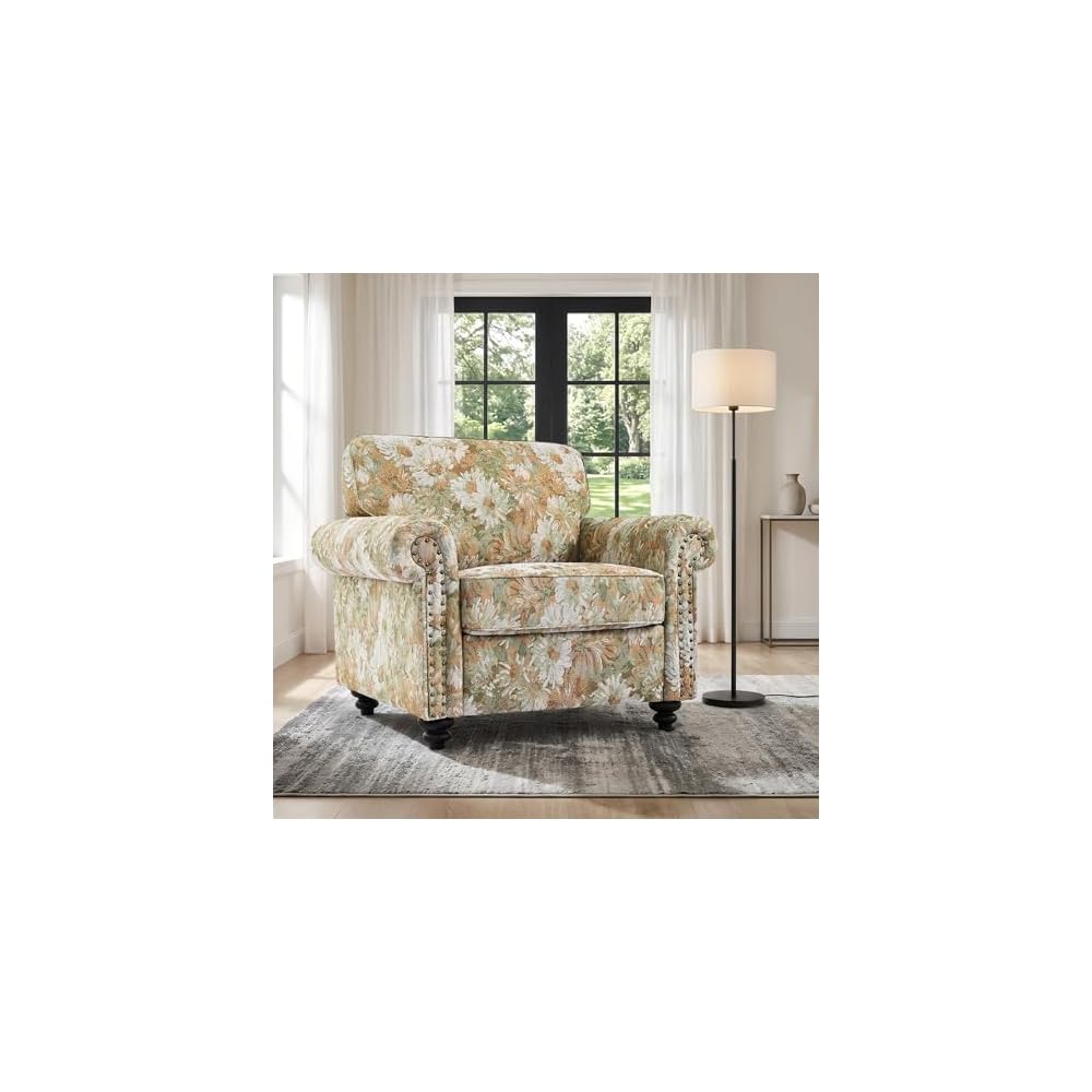 Folral Accent Chairs Set of 2, Comfy Reading Armchair, Sand