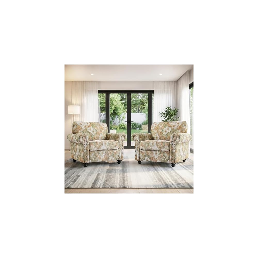 Folral Accent Chairs Set of 2, Comfy Reading Armchair, Sand