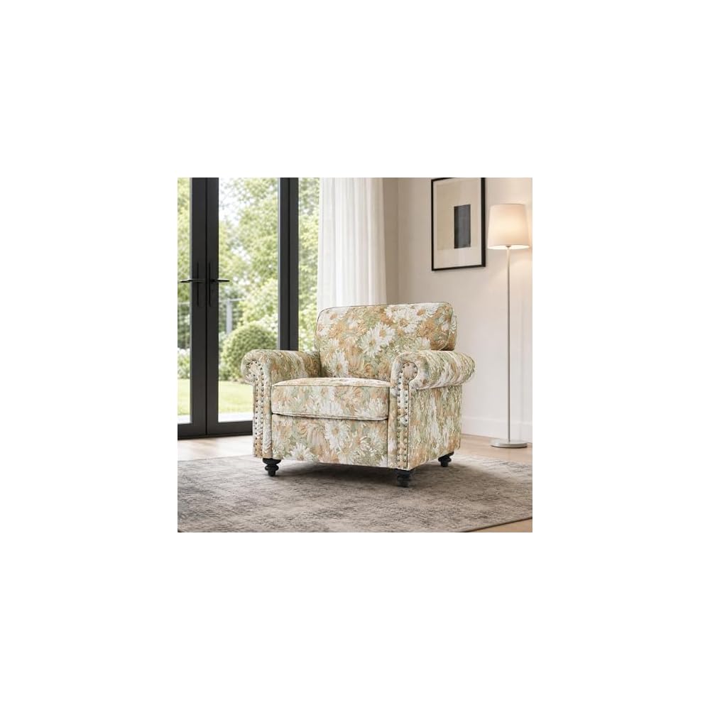 Folral Accent Chairs Set of 2, Comfy Reading Armchair, Sand