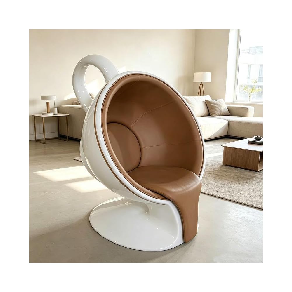 Modern Fiberglass Pod Accent Chair with Brown Leather Upholstery