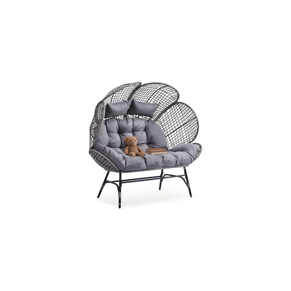 VINGLI Double Outdoor Egg Chair, Petal Wicker Chair with Cushions (Yellow)