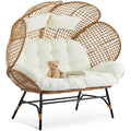 VINGLI Double Outdoor Egg Chair, Petal Wicker Chair with Cushions (Yellow)