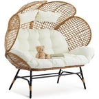 VINGLI Double Outdoor Egg Chair, Petal Wicker Chair with Cushions (Yellow)