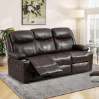Reclining Sofa - 3 Seater Manual Recliner with Massage and Heat, Cup Holders, Loveseat Recliner Couch for Living Room(Brown)